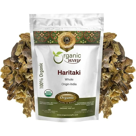Organic Way Haritaki Whole (Chebulic Myrobalan) | Terminalia Chebula (Yellow Myrobalan) | Kosher & USDA Certified | Vegan, Non-GMO & Gluten Free | 100% Raw from India (8 oz - 1/2 lbs)