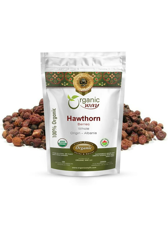 Organic Way Hawthorn Berries Fruit Whole (Crataegus monogyna) - European Wild-Harvest | Organic & Kosher Certified | Vegan, Non GMO & Gluten Free | USDA Certified | Origin - Albania (1/2LBS / 8Oz)