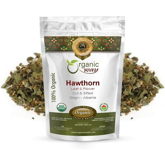 Organic Way Hawthorn Leaf and Flower Cut & Sifted | Herbal Tea - European Wild-Harvest | Organic & Kosher Certified | Non GMO & Gluten Free | USDA Certified | Origin - Albania (1LBS / 16Oz)
