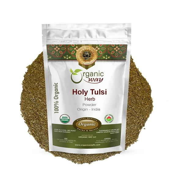 Organic Way Holy Tulsi / Holy Basil Herb Powder (Ocimum tenuiflorum) - Organic & Kosher Certified | Raw, Vegan, Non GMO & Gluten Free | USDA Certified | Origin - India (1/2 LBS / 8 Oz)