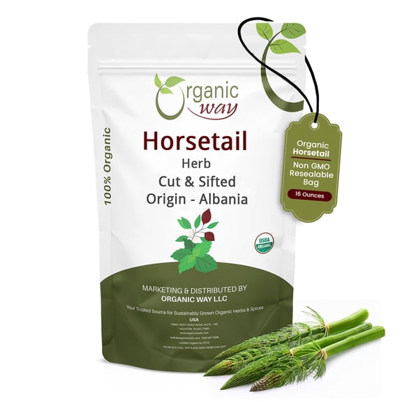 Organic Way Horsetail Herb Cut & Sifted (Equisetum arvense) - Herbal Tea | European Wild-Harvest | Kosher & USDA Certified | Vegan, Non-GMO & Gluten Free | 100% Raw from Albania (1LBS / 16Oz.)