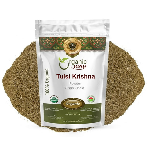 Organic Way Krishna Tulsi / Holy Basil Powder (Ocimum Tenuiflorum) | Herbal Tea - Organic & Kosher Certified | Raw, Vegan, Non GMO & Gluten Free | USDA Certified | Origin - India (1LBS / 16Oz)