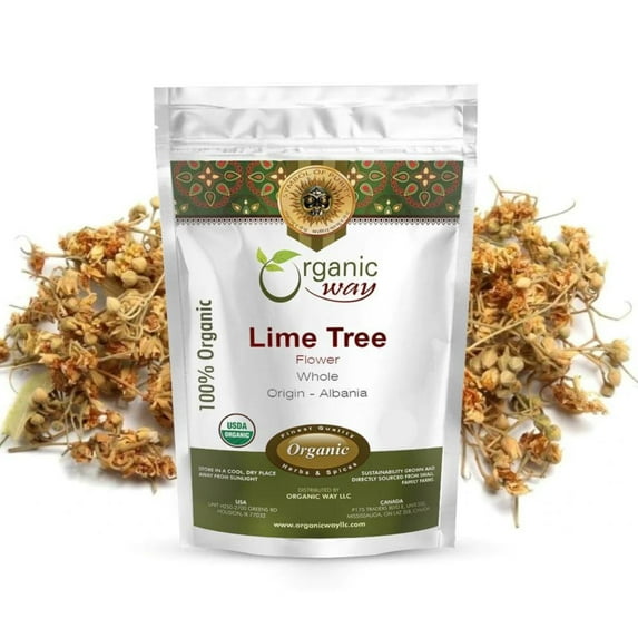 Organic Way Lime Tree Flower Whole (Tilia Cordiata) - European Wild- Harvest | Organic & Kosher Certified | Raw, Vegan, Non-GMO & Gluten Free | USDA Certified | Origin - Albania (1/2 lbs 8 oz)