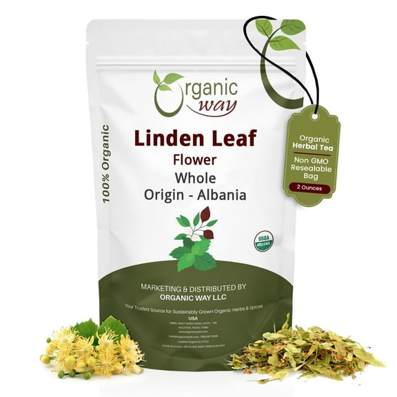Organic Way Linden Flower & Leaf Herbal Tea Blossom & Culinary Use | European Wild-Harvest | Kosher & USDA Certified | Vegan, Non-GMO & Gluten Free | 100% Raw from Albania