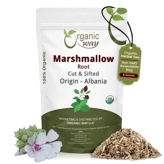 Organic Way Marshmallow Root (Althaea Officinalis) Cut & Sifted - Herbal Tea | European Wild-Harvest | Organic & Kosher Certified | Non GMO & USDA Certified | Origin - Albania (1/2LBS / 8Oz)