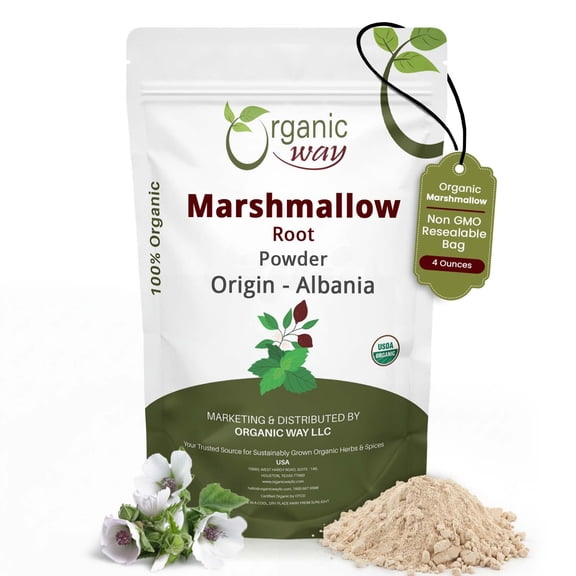 Organic Way Marshmallow Root Powder (Althaea Officinalis) - Herbal Tea | European Wild-Harvest | Kosher & USDA Certified | Vegan, Non-GMO & Gluten Free | 100% Raw from Albania (1/4LBS / 4Oz.)