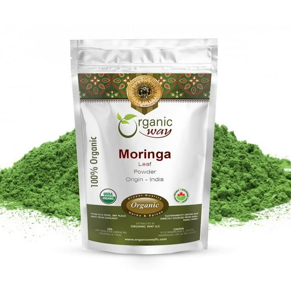 Organic Way Moringa Leaf Powder (Moringa oleifera) - Immune and Energy Booster | Herbal Tea | Organic & Kosher Certified | Vegan, Non GMO & Gluten Free | USDA Certified | Origin - India (1/2LBS / 8Oz)