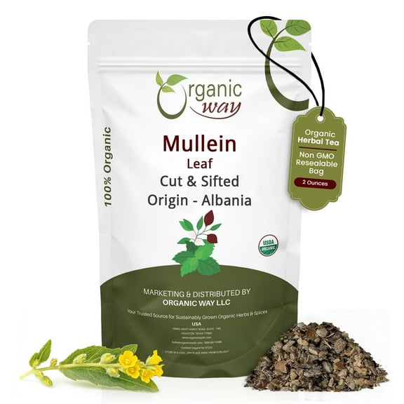 Organic Way Mullein Leaf (Verbascum thapsus) Cut & Sifted - Herbal Tea | European Wild-Harvest | Organic & Kosher Certified | Non GMO & USDA Certified | Origin - Albania (1/2LBS / 8Oz)
