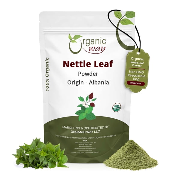 Organic Way Nettle Leaf Powder (Urtica Dioica) Herbal Tea, Organic & Kosher Certified, Raw, Vegan, Non GMO & Gluten Free USDA Certified Origin, Albania (1/2LBS / 8Oz)