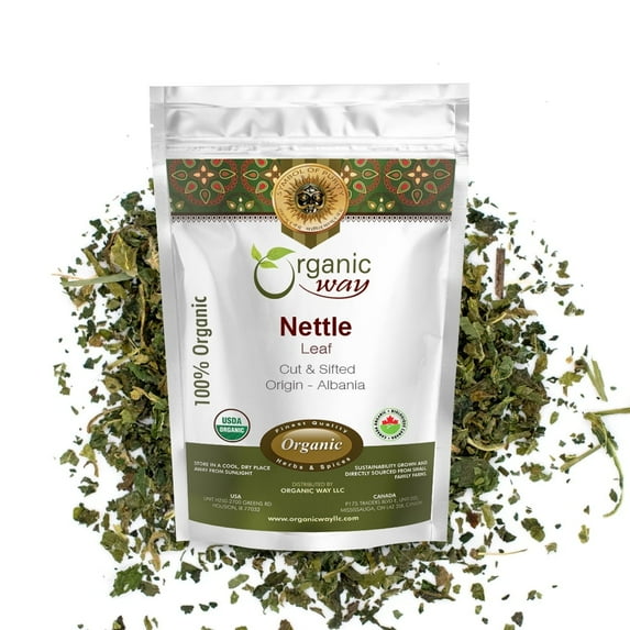 Organic Way Nettle Leaf (Urtica dioica) Cut & Sifted - Herbal Tea | European Wild-Harvest | Organic & Kosher Certified | Vegan, Non GMO & Gluten Free | USDA Certified | Origin - Albania (1LBS / 16Oz)