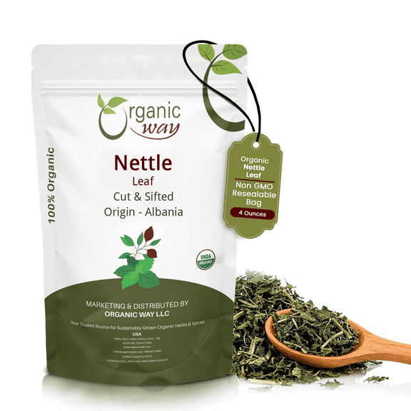Organic Way Nettle Leaf (Urtica dioica) Cut & Sifted - Herbal Tea | European Wild-Harvest | Organic & Kosher Certified | Vegan, Non GMO & Gluten Free | USDA Certified | Origin - Albania (1/4LBS /4Oz)