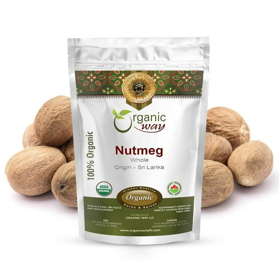 Organic Way Nutmeg Whole (Myristica fragrans) - Healthy Digestion | Organic & Kosher Certified | Non GMO & Gluten Free | USDA Certified | Origin - India (1/2 LBS / 8 Oz)