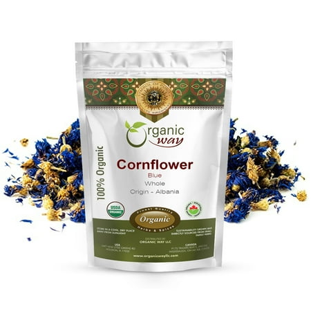 Organic Way Premium Cornflower Blue Whole (Centaurea Cyanus) - European Wild-Harvest | Organic & Kosher Certified | Vegan, Non GMO & Gluten Free | USDA Certified | Origin - Albania (1/2 lbs / 8 oz)