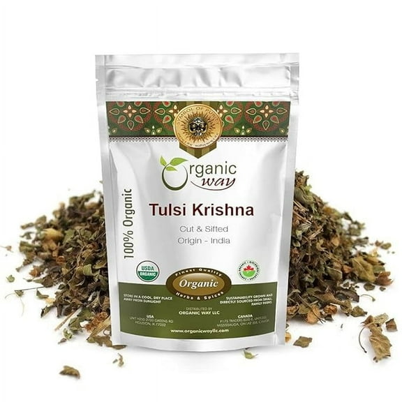 Organic Way Premium Grade Tulsi/Holy Basil (Krishna) Cut & Sifted (Ocimum tenuiflorum) - Herbal Tea | USDA & Kosher Certified | Raw, Vegan, Non GMO & Gluten Free | Origin - India (1/4LBS / 4Oz)