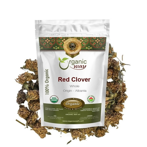 Organic Way Red Clover Blossoms Dried Whole - Herbal Tea | European Wild-Harvest | Kosher & USDA Certified | Vegan, Non-GMO & Gluten Free | Resealable Bag | 100% Raw from Albania (1LBS / 16Oz.)