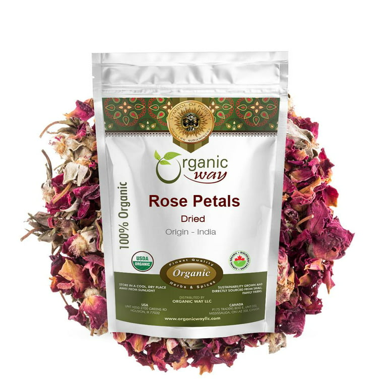 Organic Way Rose Petals Dried (Rosa Centifolia) - Pure, Edible & Fragrant  for Tea, Organic & Kosher Certified, Raw, Vegan, Non GMO & Gluten Free, USDA Certified
