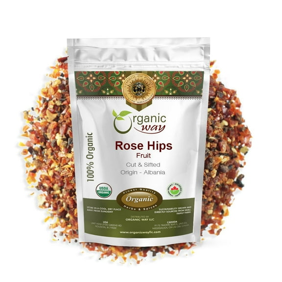 Organic Way Rosehips Fruit Seedless Cut & Sifted (Rosa Canina) - European Wild-Harvest | Organic & Kosher Certified | Vegan, Non GMO & Gluten Free | USDA Certified | Origin - Albania (1/2 LBS / 8 Oz)
