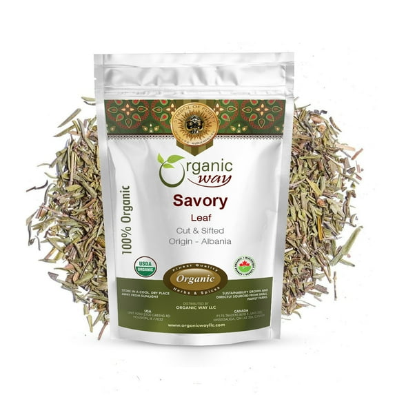 Organic Way Savory Leaf (Satureja Hortensis) Cut & Sifted - Herbal Tea | European Wild-Harvest | Organic & Kosher Certified | Non GMO & Gluten Free | USDA Certified | Origin - Albania (1LBS / 16Oz)