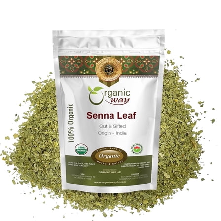 Organic Way Senna Leaf  Cut & Sifted - Herbal Tea | Organic & Kosher Certified | Raw, Vegan, Non GMO & Gluten Free | USDA Certified | Origin - India (1/2 lbs / 8 oz)
