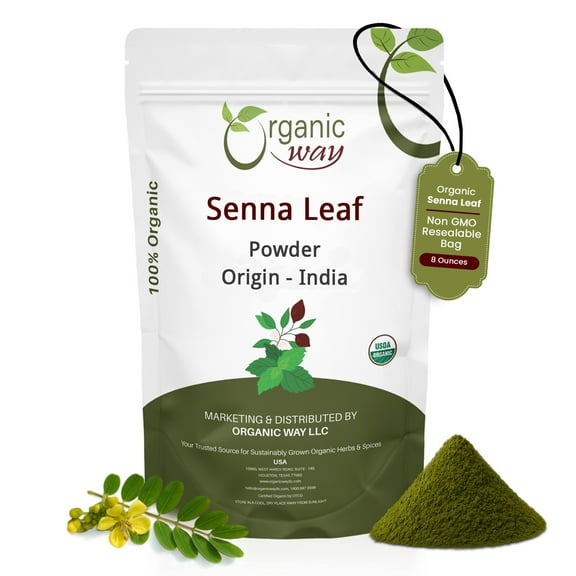 Organic Way Senna Leaf Powder (Cassia Angustifolia) - Organic & Kosher Certified | Raw, Vegan, Non GMO & Gluten Free | USDA Certified | Origin - India (1/2LBS / 8Oz)
