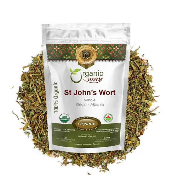 Organic Way St. John's Wort Whole (Hypericum Perforatum) - European Wild-Harvest | Organic & Kosher Certified | Vegan, Non GMO & Gluten Free | USDA Certified | Origin - Albania (1/4 lbs / 4 oz)