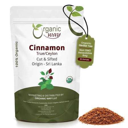Organic Way True Ceylon Cinnamon Cut & Sifted (Cinnamomum verum) Non GMO & Gluten Free Sri Lanka (16 OZ)
