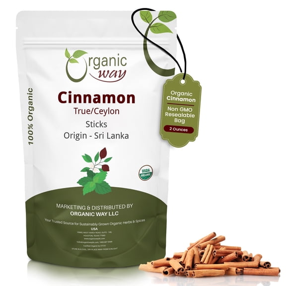 Organic Way True Ceylon Cinnamon Sticks (Cinnamomum Verum) - Adds Flavour | Organic & Kosher Certified | Raw, Vegan, Non GMO & Gluten Free | USDA Certified | Origin - Sri Lanka (2 Oz)