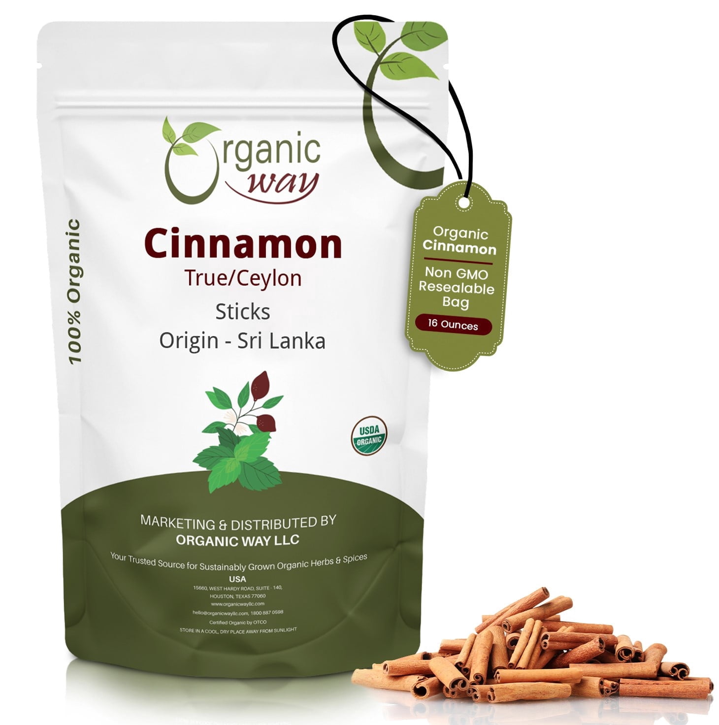 Organic Way True Ceylon Cinnamon Sticks (Cinnamomum Verum) - Adds Flavour | Organic & Kosher Certified | Raw, Vegan, Non GMO & Gluten Free | USDA Certified | Origin - Sri Lanka (1LBS / 16Oz)