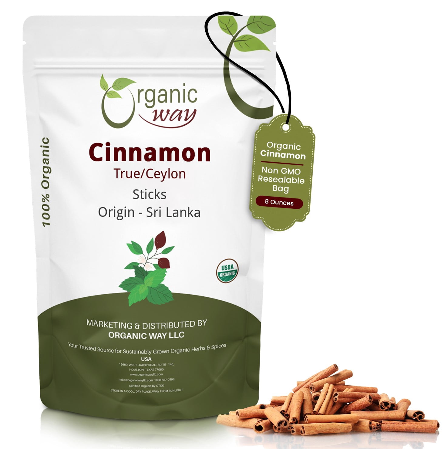 Organic Way True Ceylon Cinnamon Sticks (Cinnamomum verum) - Adds Flavour | Organic & Kosher Certified | Raw, Vegan, Non GMO & Gluten Free | USDA Certified | Origin - Sri Lanka (1/2LBS / 8OZ)
