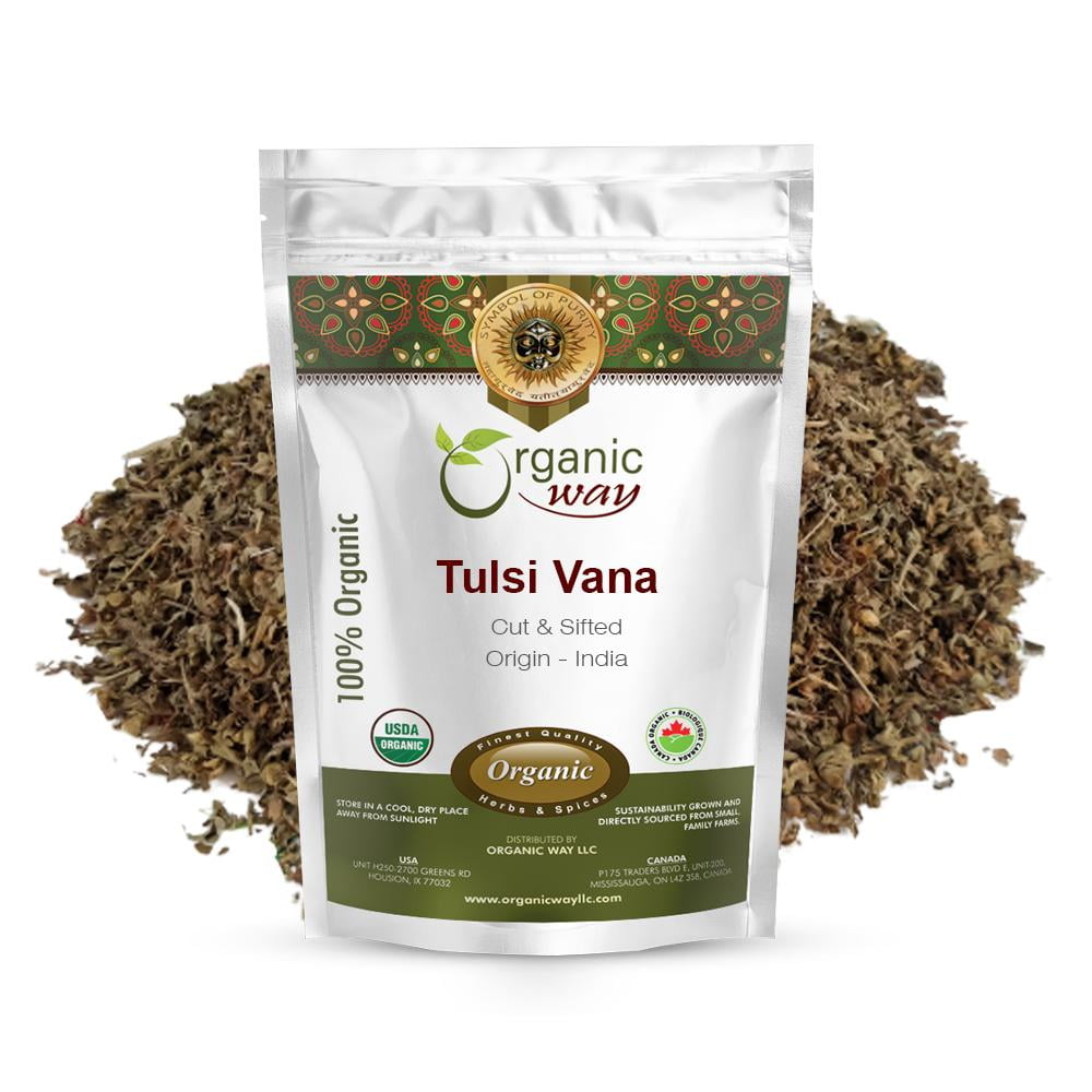 Organic Way Tulsi / Holy Basil (Vana) Cut & Sifted (Ocimum Tenuiflorum