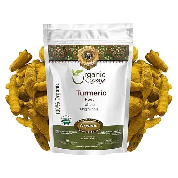Organic Way Turmeric Root Whole Raw Gluten-Free Vegan 4 OZ