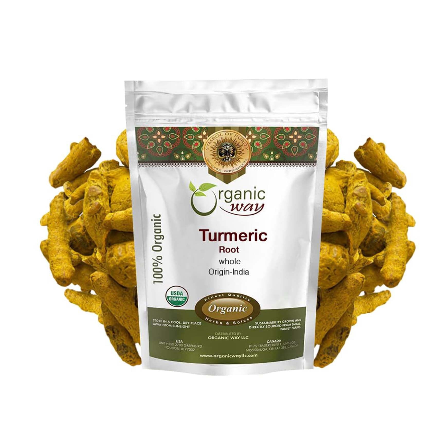 Organic Way Turmeric Root Whole (Curcuma Longa) - Herbal Tea | Kosher & USDA Certified | Vegan, Non-GMO & Gluten Free | Tested for Heavy Metal and Purity | 100% Raw from India (16 oz - 1 lbs)