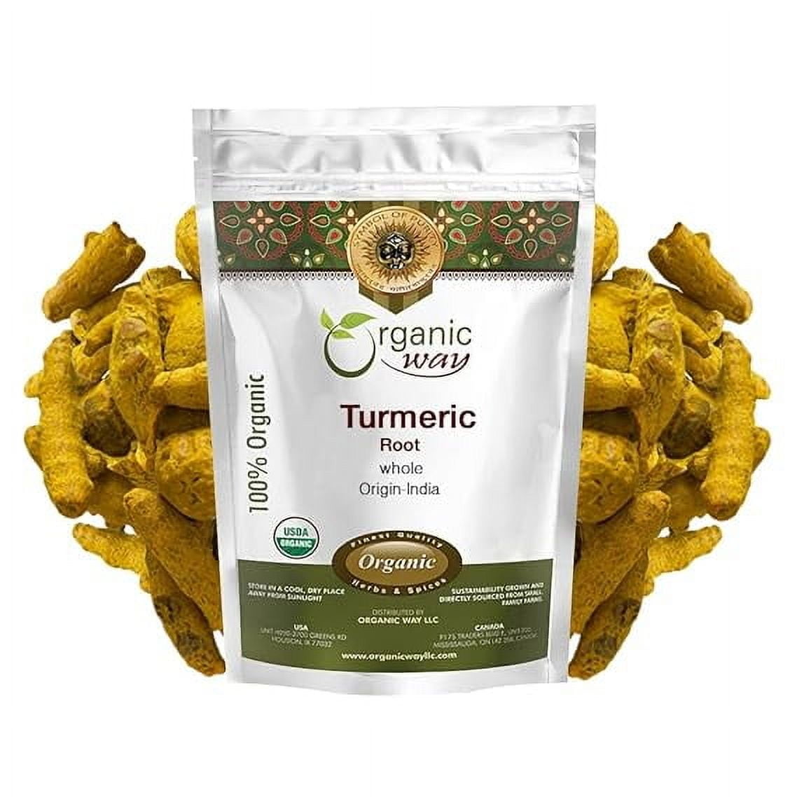 Organic Way Turmeric Root Whole (Curcuma Longa) - Herbal Tea | Kosher & USDA Certified | Vegan, Non-GMO & Gluten Free | Tested for Heavy Metal and Purity | 100% Raw from India (4 oz - 1/4 lbs)