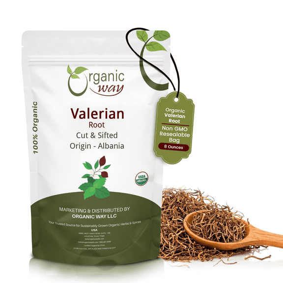 Organic Way Valerian Root Cut & Sifted Herbal Tea, Dried Valerian Root, 8 oz