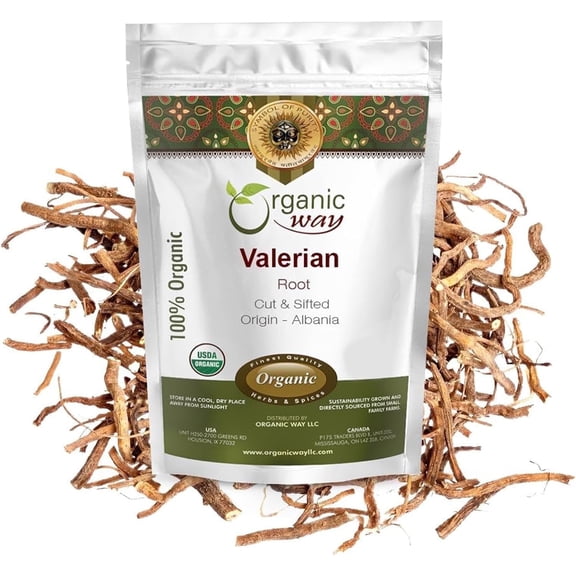 Organic Way Valerian Root Cut & Sifted - European Wild Harvest Organic & Kosher Certified | Raw, Vegan, Non GMO & Gluten Free | USDA Certified | Origin - India (1LBS / 16Oz)