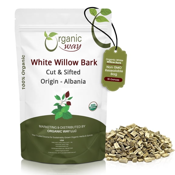 Organic Way White Willow Bark Cut & Sifted Herbal Tea Ingredient, USDA Organic, Kosher, Non-GMO, Gluten Free, 16 oz