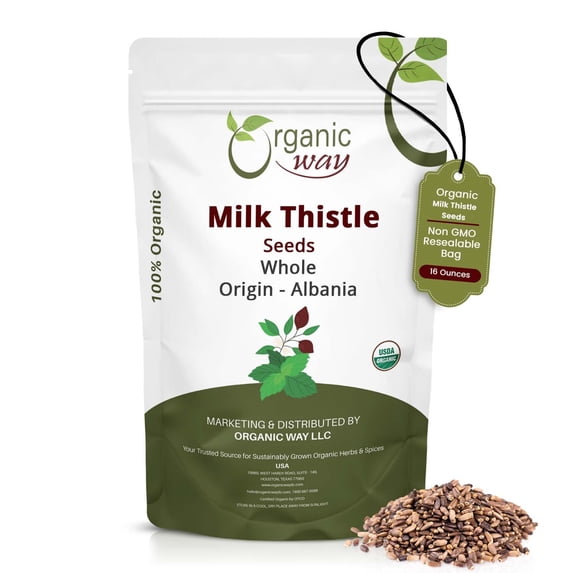 Organic Way Whole Milk Thistle Seeds, European Wild-Harvest, Organic, Vegan, Non-GMO, Gluten-Free, 16 oz