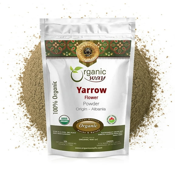 Organic Way Yarrow Flower Powder (Achillea millefolium) - Herbal Tea - Origin Albania (16 Oz)