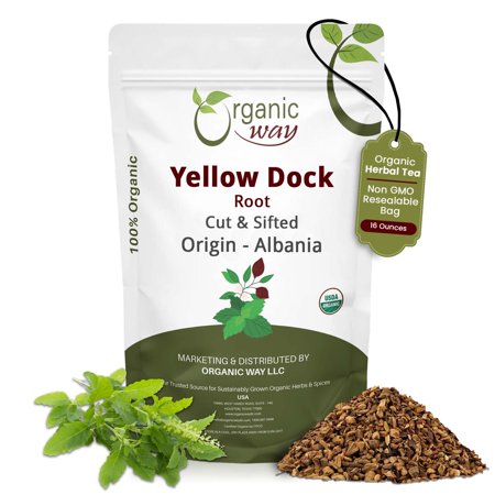 Organic Way Yellow Dock Root Cut & Sifted (Rumex Crispus) - European Wild-Harvest | Organic & Kosher Certified | Vegan, Non GMO & Gluten Free | USDA Certified | Origin - Albania (1 lbs / 16 oz)