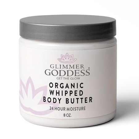 GLIMMER GODDESS Organic Whipped Body Butter for Women - Moisturizer Cream with Shea & Cocoa Butter, Almonds & Coconut Oil - Lemon Verbena, 8oz