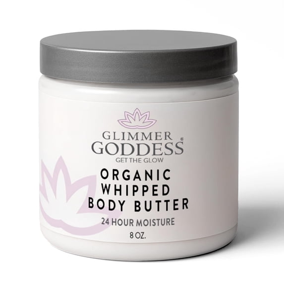 GLIMMER GODDESS Organic Whipped Body Butter for Women - Moisturizer Cream with Shea & Cocoa Butter, Almonds & Coconut Oil - Lemon Verbena, 8oz