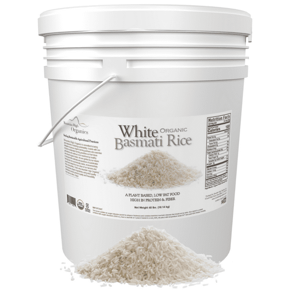 Organic White Basmati Rice, 40 lb. Emergency Bucket - Mountain High Organics