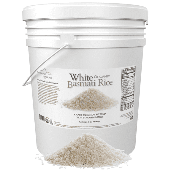 Organic White Basmati Rice, 40 lb. Emergency Bucket - Mountain High Organics