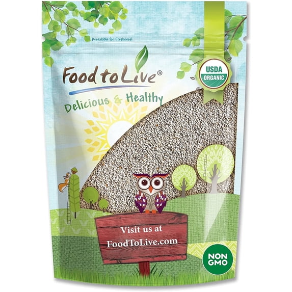 Organic White Chia Seeds, 2 Pounds – Whole, Raw, Kosher, Keto, Sirtfood, Vegan, Bulk. Rich in Omega 3, Omega 6, Dietary Fiber, Protein. Great for Chia Pudding, Yogurt, Cereals, Smoothies