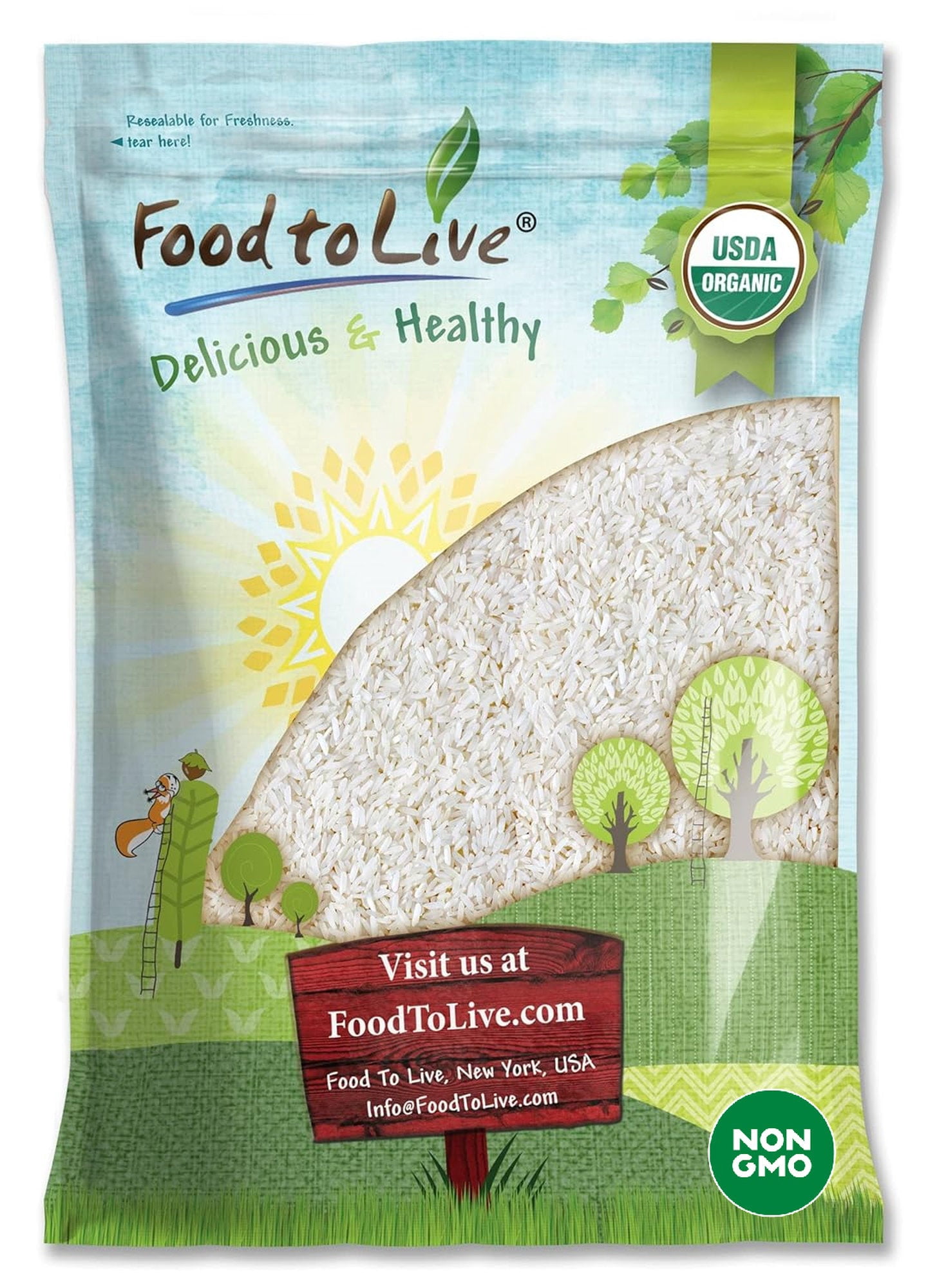 Organic White Jasmine Rice, 10 Pounds — Non-GMO, Kosher, Raw, Vegan — by Food to Live