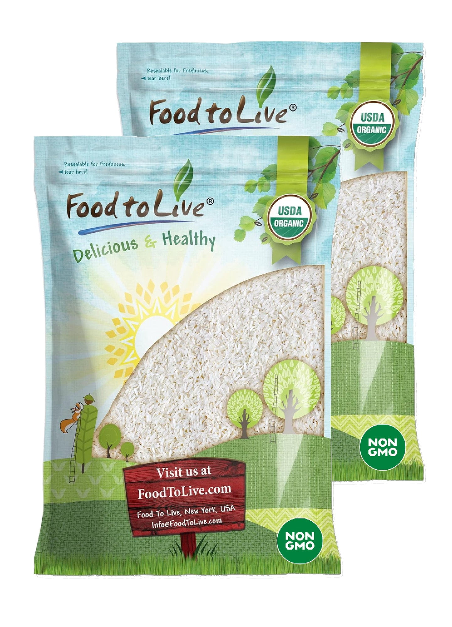 Organic White Jasmine Rice, 20 Pounds — Non-GMO, Kosher, Raw, Vegan — by Food to Live