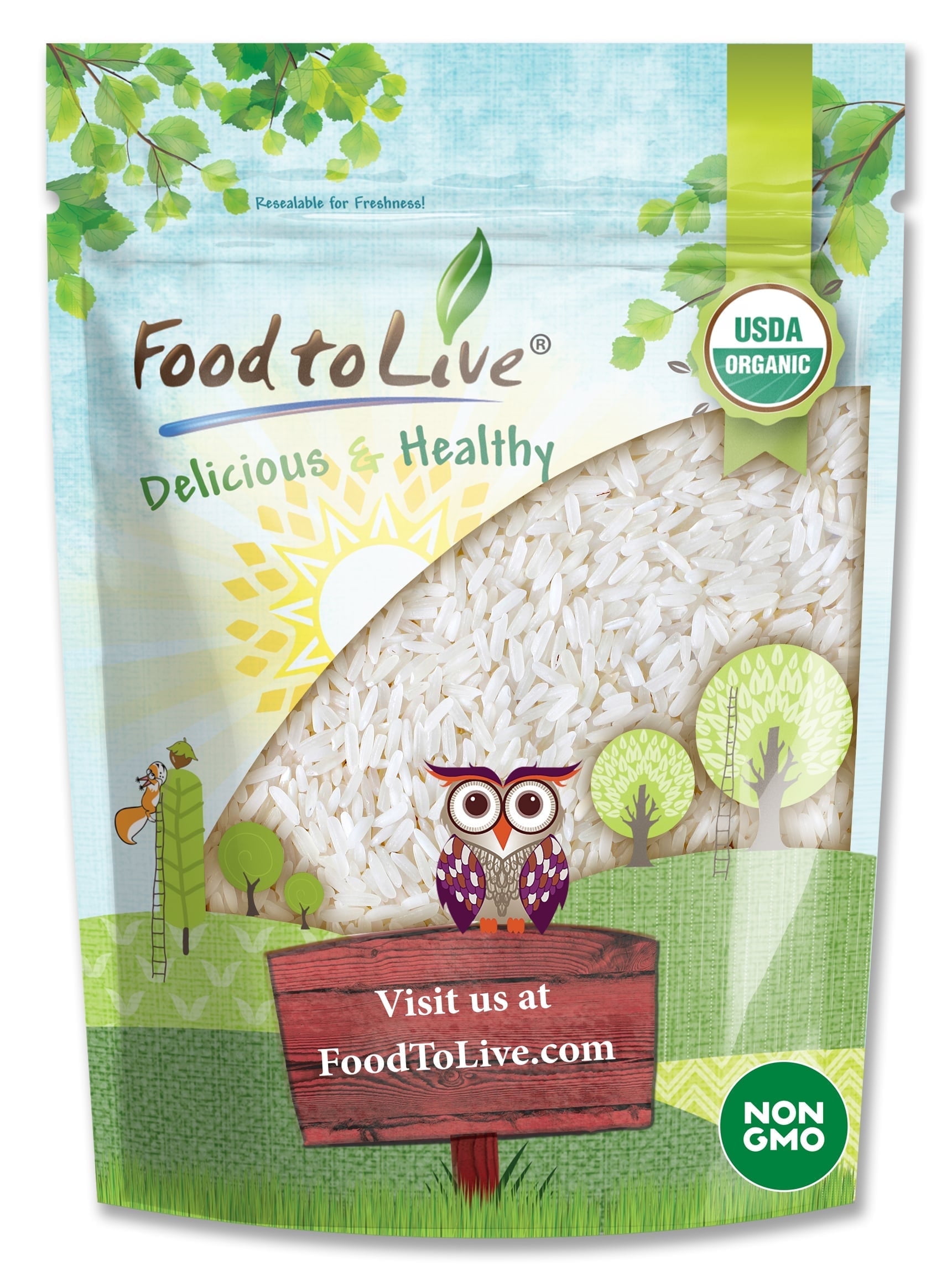 Organic White Jasmine Rice, 4 Pounds — Non-GMO, Kosher, Raw, Vegan — by Food to Live