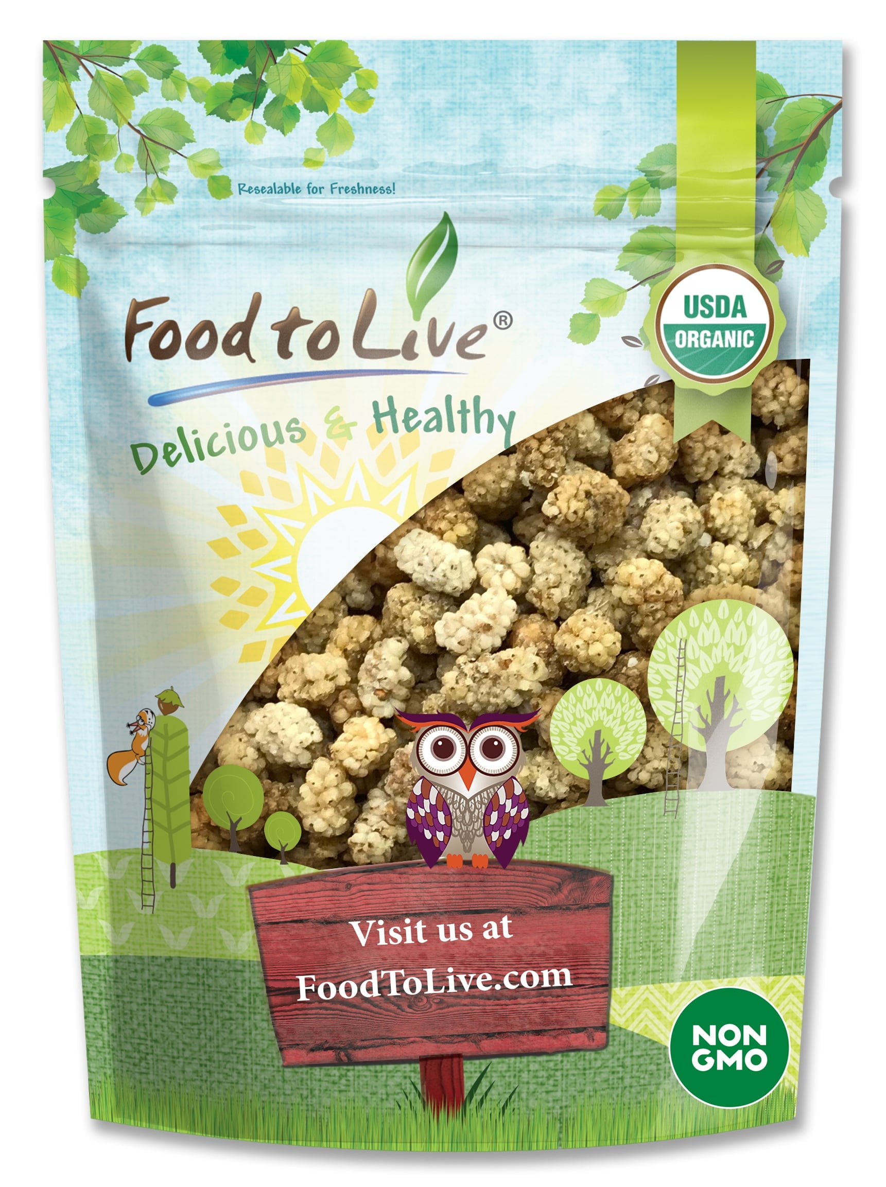 Organic White Mulberries, 0.5 Pounds  Non-GMO, Raw, Vegan  by Food to Live