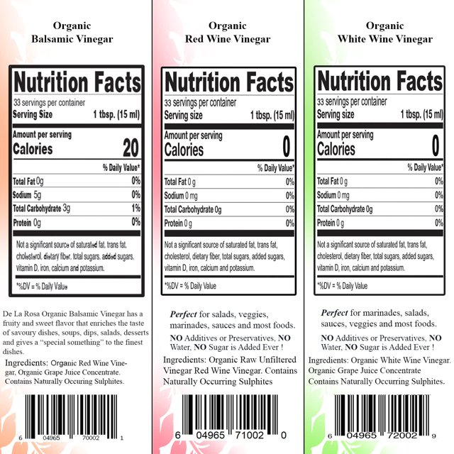 Organic White Wine, Red Wine & Balsamic Vinegar, Vegan, Kosher, NonGMO