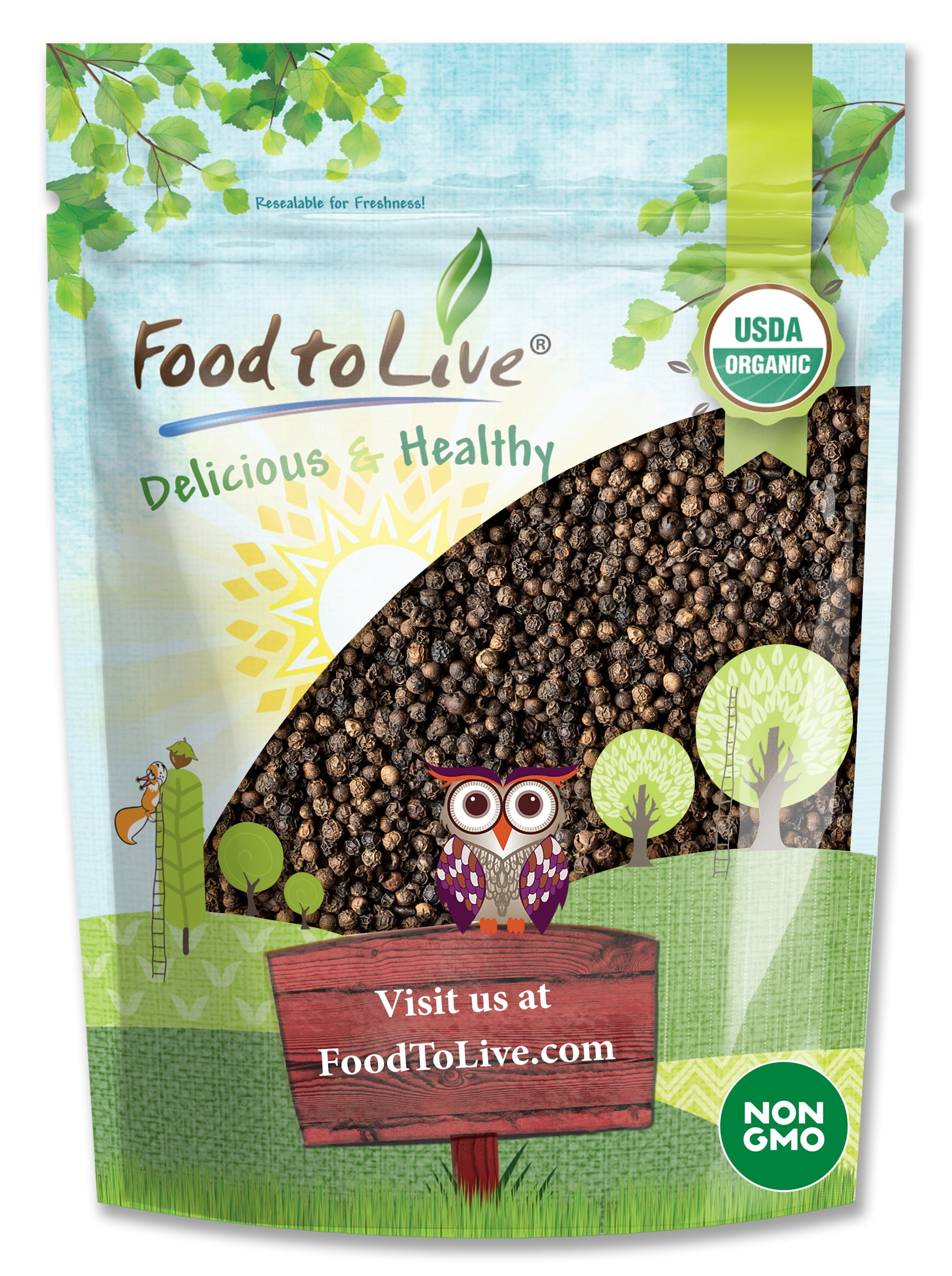 Organic Whole Black Pepper, 1 Pound — Non-GMO, Raw, Vegan, Kosher — by Food to Live